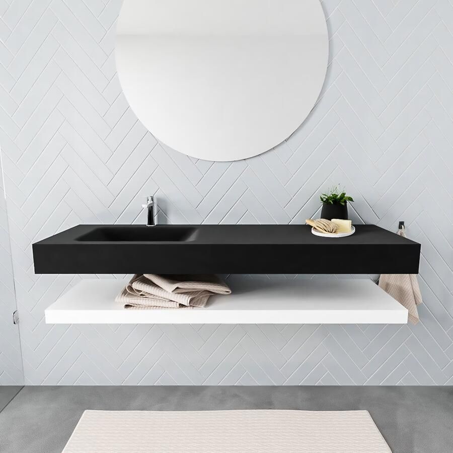 Mondiaz Alan badmeubel 150 cm solid suface planchet talc vrijhangend wastafel links 1 kraangat zwart - Foto 3