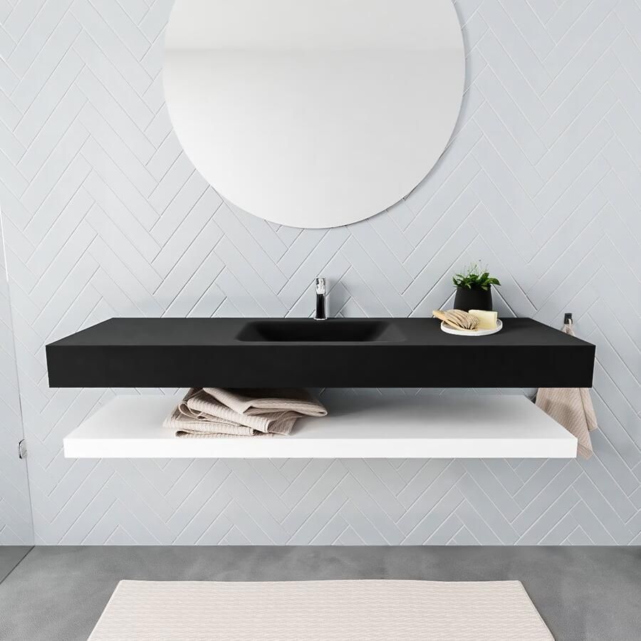 Mondiaz Alan badmeubel 150 cm solid suface planchet talc vrijhangend wastafel midden 1 kraangat zwart - Foto 3