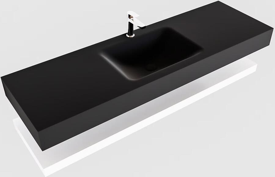 Mondiaz Alan badmeubel 150 cm solid suface planchet talc vrijhangend wastafel midden 1 kraangat zwart - Foto 2