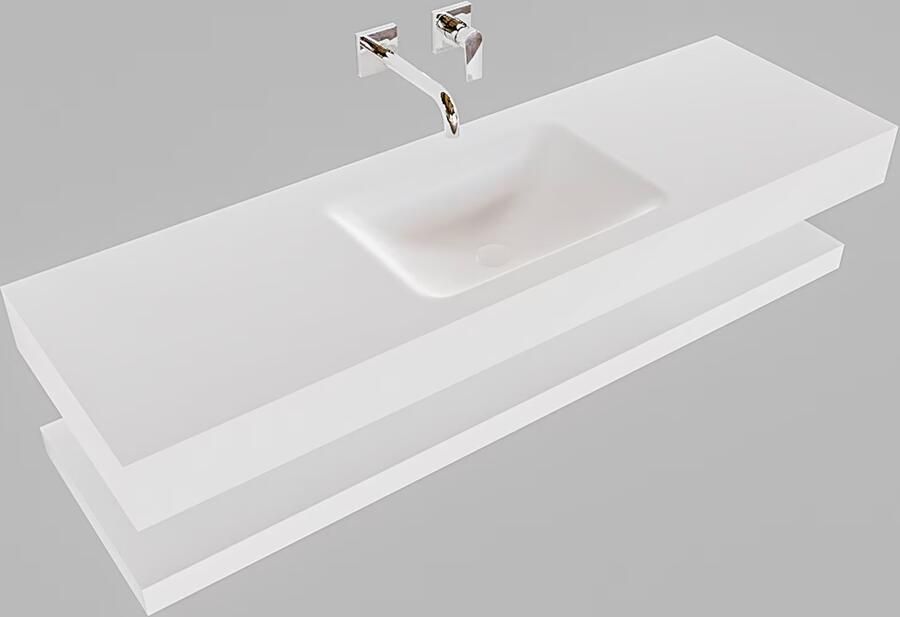 Mondiaz Alan badmeubel 150 cm solid suface planchet talc vrijhangend wastafel midden zonder kraangat wit - Foto 2