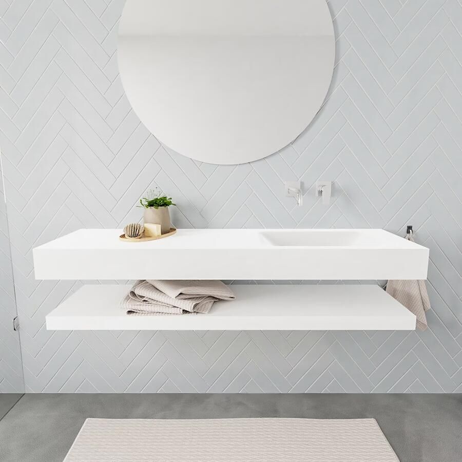 Mondiaz Alan badmeubel 150 cm solid suface planchet talc vrijhangend wastafel rechts zonder kraangat wit - Foto 3
