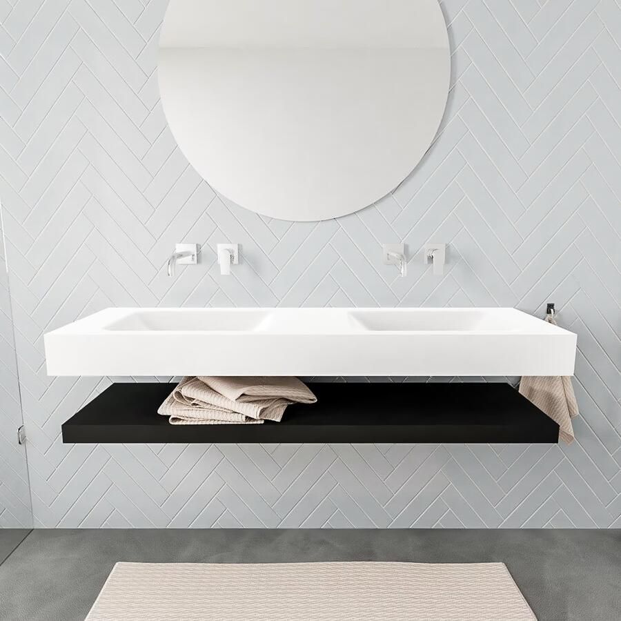 Mondiaz Alan badmeubel 150 cm solid suface planchet urban vrijhangend wastafel dubbel zonder kraangat wit - Foto 3