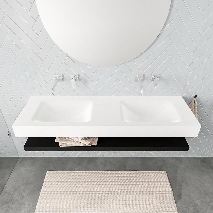 Mondiaz Alan badmeubel 150 cm solid suface planchet urban vrijhangend wastafel dubbel zonder kraangat wit