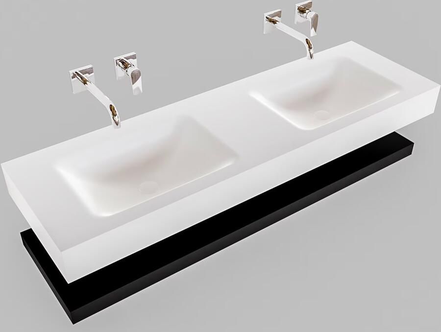 Mondiaz Alan badmeubel 150 cm solid suface planchet urban vrijhangend wastafel dubbel zonder kraangat wit - Foto 2