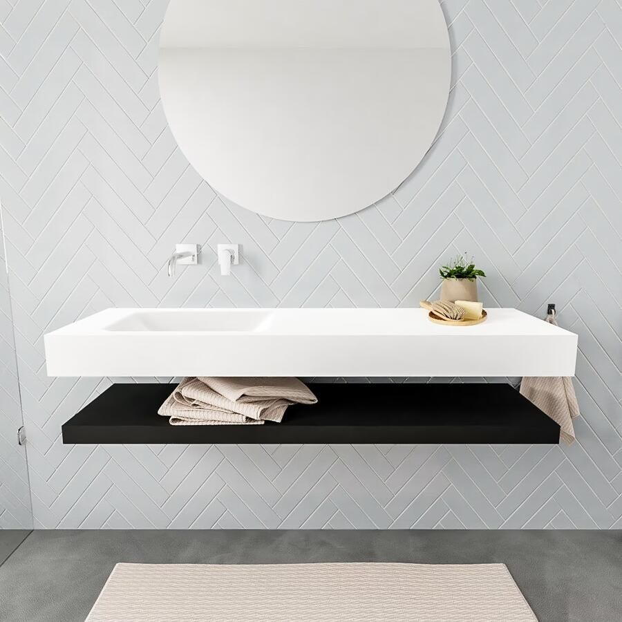 Mondiaz Alan badmeubel 150 cm solid suface planchet urban vrijhangend wastafel links zonder kraangat wit