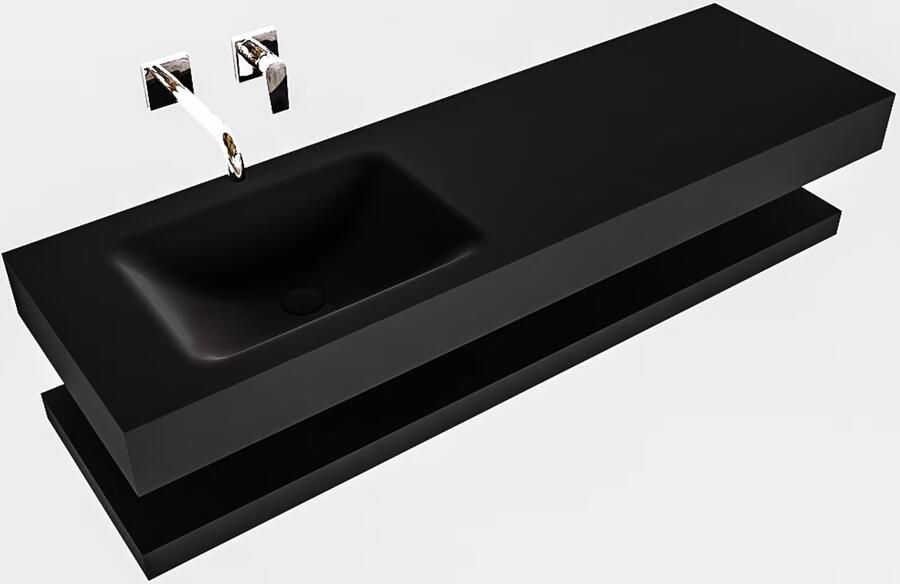 Mondiaz Alan badmeubel 150 cm solid suface planchet urban vrijhangend wastafel links zonder kraangat zwart - Foto 2