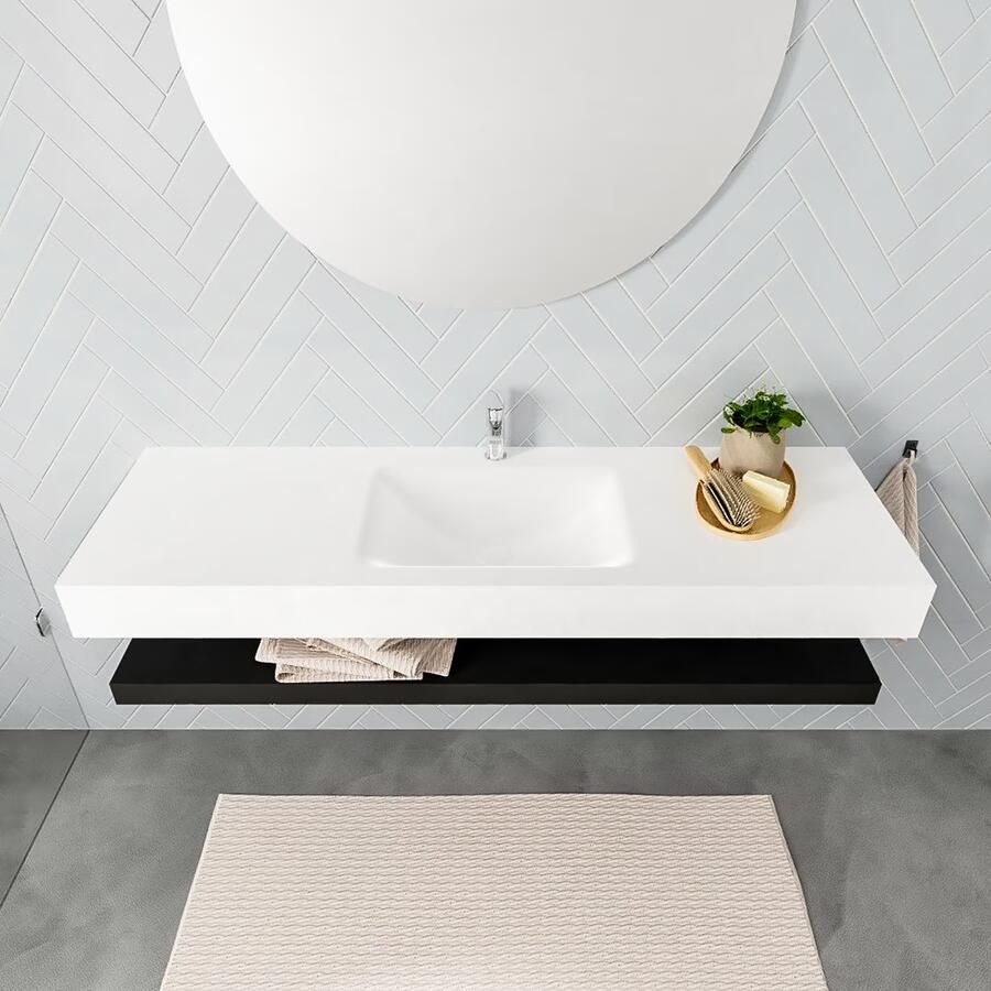 Mondiaz Alan badmeubel 150 cm solid suface planchet urban vrijhangend wastafel midden 1 kraangat wit