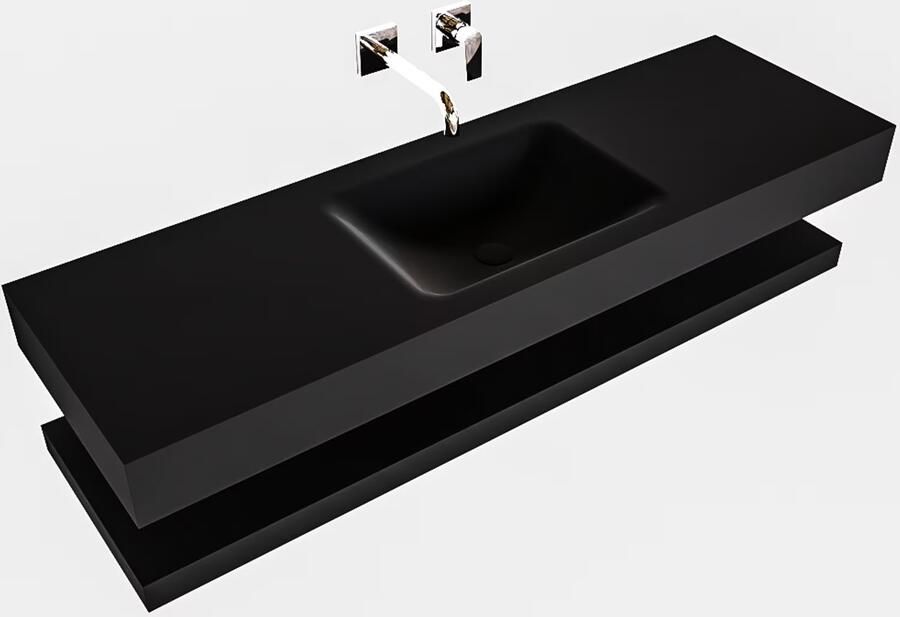 Mondiaz Alan badmeubel 150 cm solid suface planchet urban vrijhangend wastafel midden zonder kraangat zwart - Foto 2