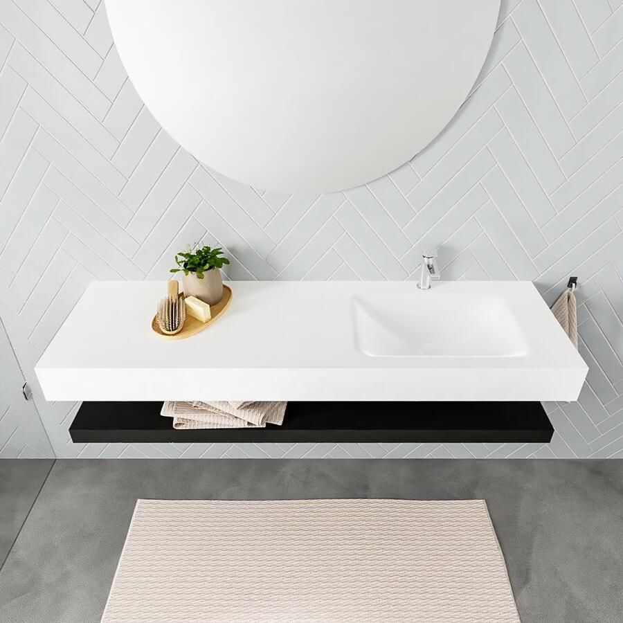 Mondiaz Alan badmeubel 150 cm solid suface planchet urban vrijhangend wastafel rechts 1 kraangat wit