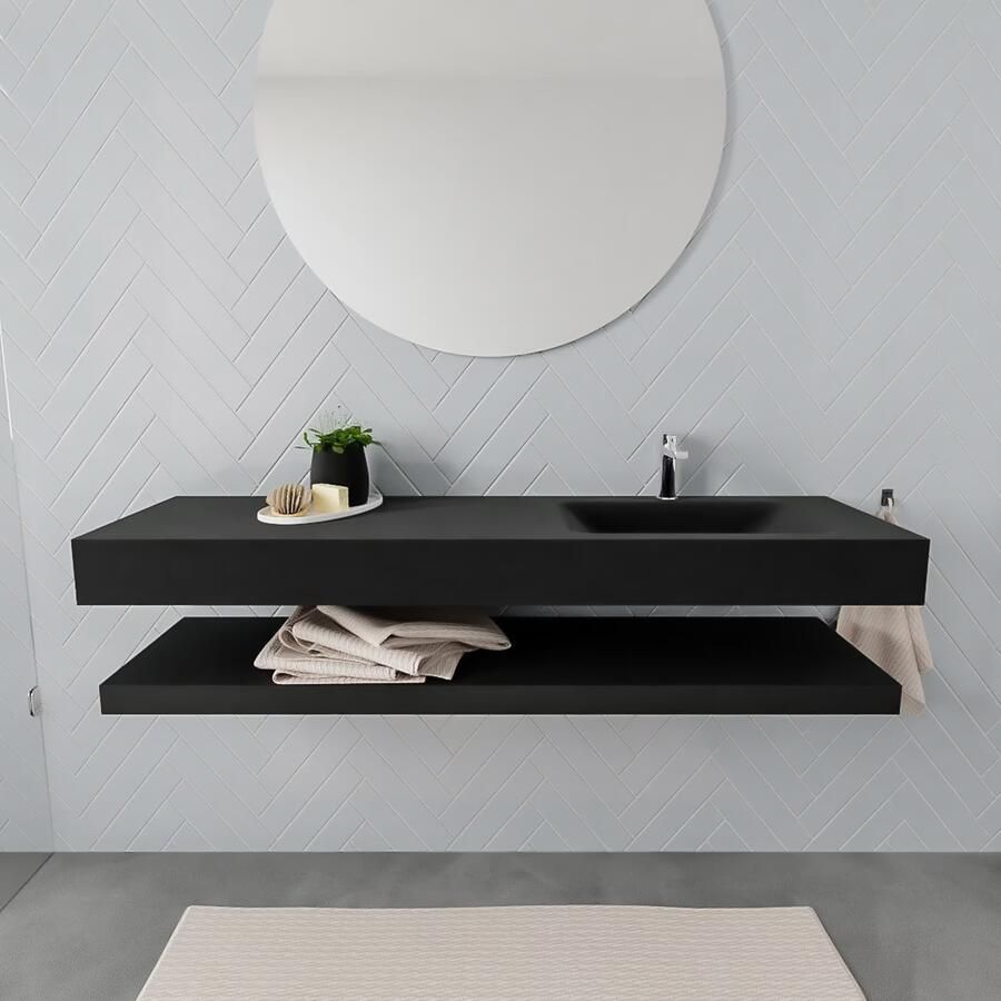 Mondiaz Alan badmeubel 150 cm solid suface planchet urban vrijhangend wastafel rechts 1 kraangat zwart