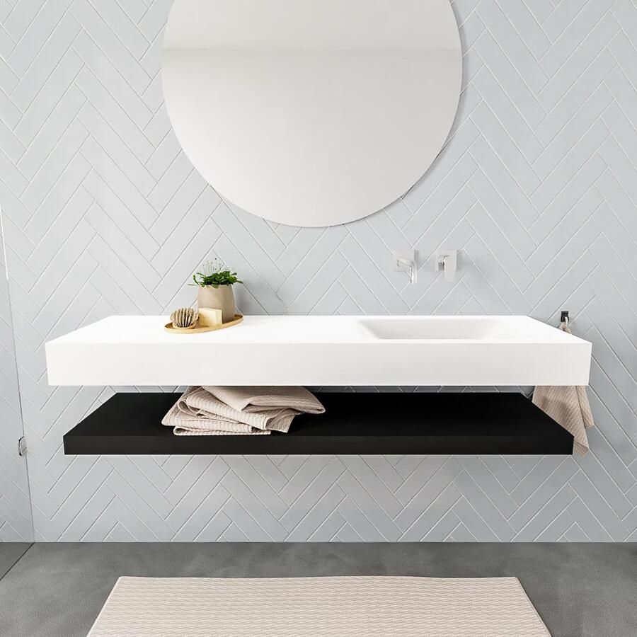 Mondiaz Alan badmeubel 150 cm solid suface planchet urban vrijhangend wastafel rechts zonder kraangat wit - Foto 1