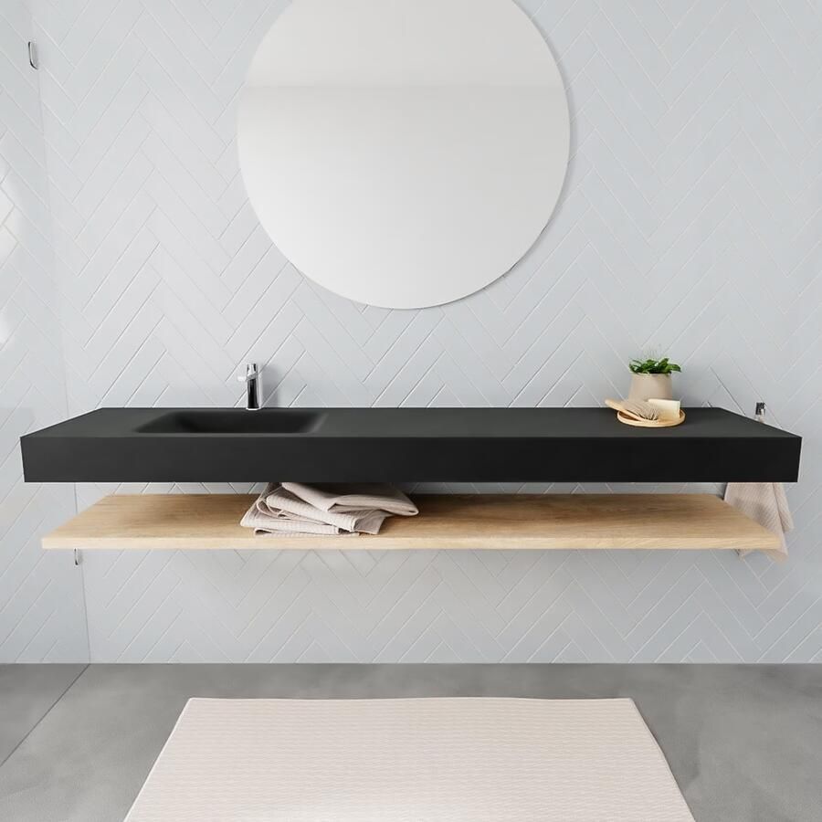 Mondiaz Alan badmeubel 200 cm planchet washed oak vrijhangend wastafel links 1 kraangat zwart - Foto 3