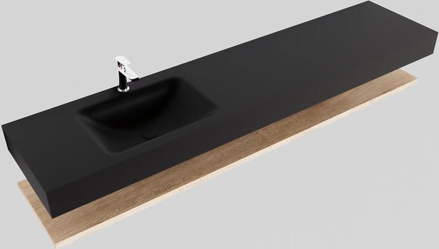 Mondiaz Alan badmeubel 200 cm planchet washed oak vrijhangend wastafel links 1 kraangat zwart - Foto 2