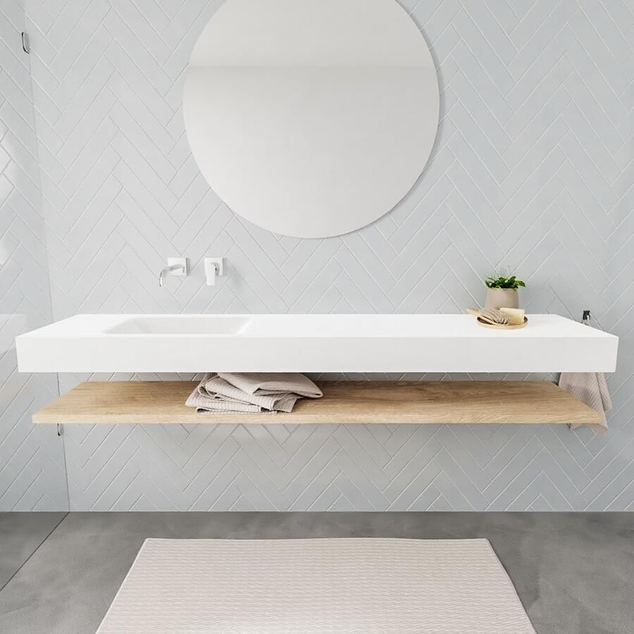 Mondiaz Alan badmeubel 200 cm planchet washed oak vrijhangend wastafel links zonder kraangat wit - Foto 3
