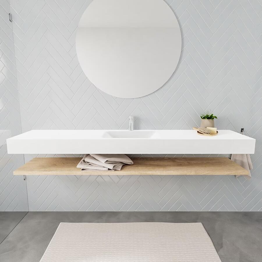 Mondiaz Alan badmeubel 200 cm planchet washed oak vrijhangend wastafel midden 1 kraangat wit - Foto 3