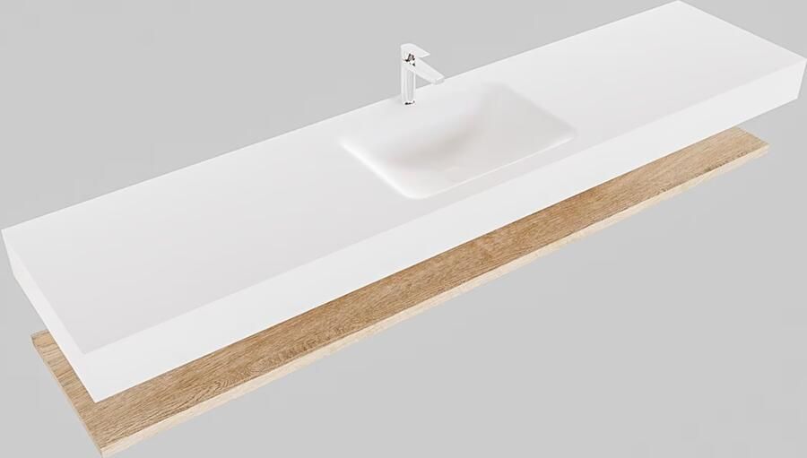 Mondiaz Alan badmeubel 200 cm planchet washed oak vrijhangend wastafel midden 1 kraangat wit - Foto 2