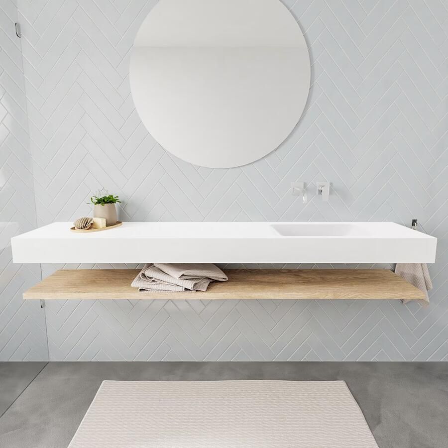 Mondiaz Alan badmeubel 200 cm planchet washed oak vrijhangend wastafel rechts zonder kraangat wit - Foto 3
