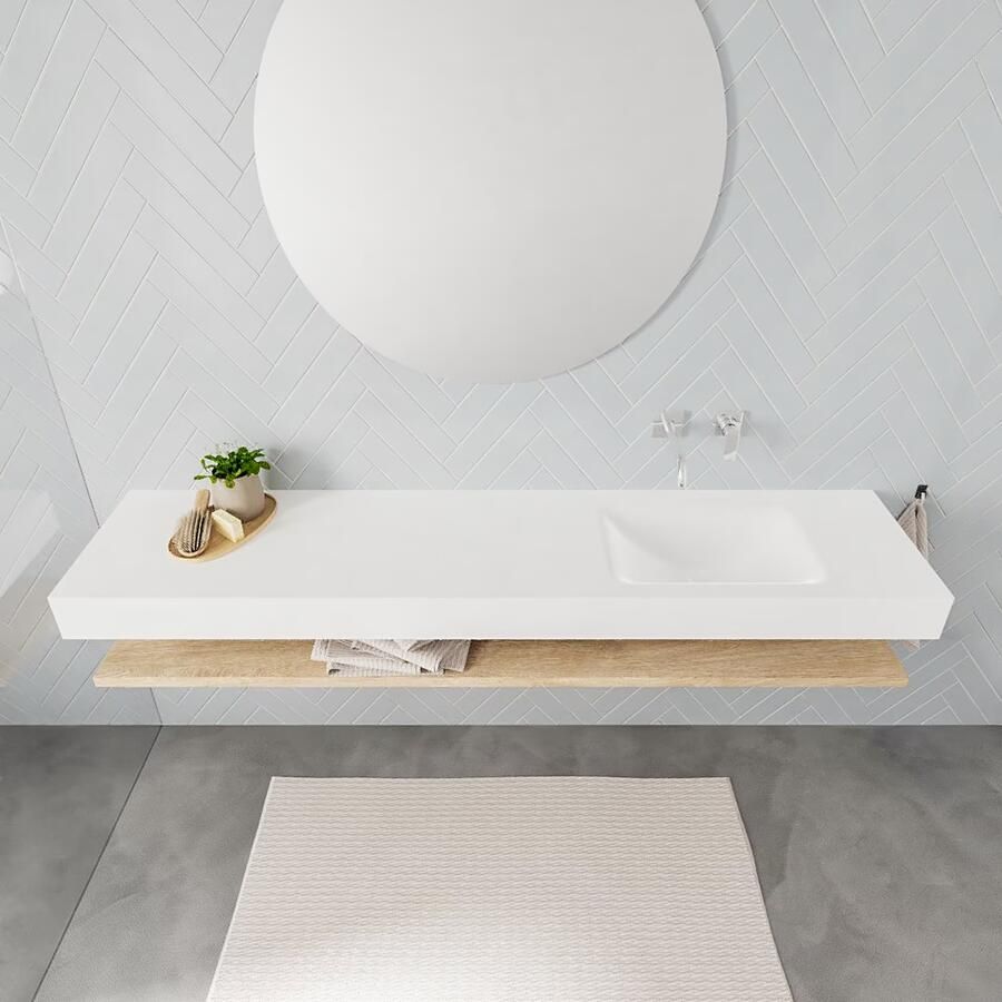 Mondiaz Alan badmeubel 200 cm planchet washed oak vrijhangend wastafel rechts zonder kraangat wit - Foto 1