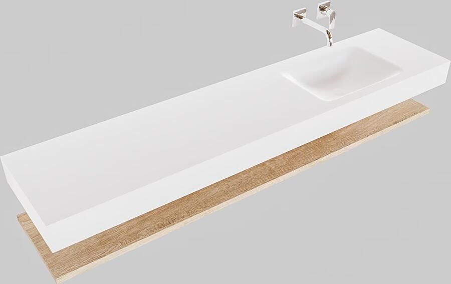 Mondiaz Alan badmeubel 200 cm planchet washed oak vrijhangend wastafel rechts zonder kraangat wit - Foto 2