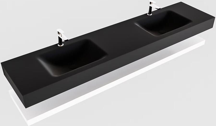 Mondiaz Alan badmeubel 200 cm solid suface planchet talc vrijhangend wastafel dubbel 2 kraangaten zwart - Foto 2