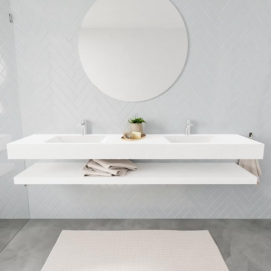 Mondiaz Alan badmeubel 200 cm solid suface planchet talc vrijhangend wastafel dubbel 2 kraangaten wit - Foto 3