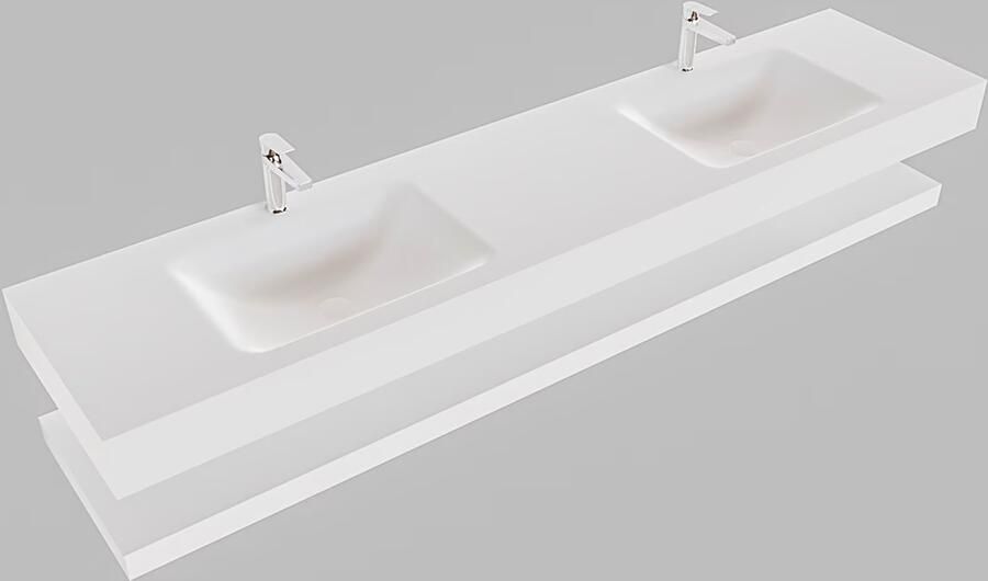 Mondiaz Alan badmeubel 200 cm solid suface planchet talc vrijhangend wastafel dubbel 2 kraangaten wit - Foto 2