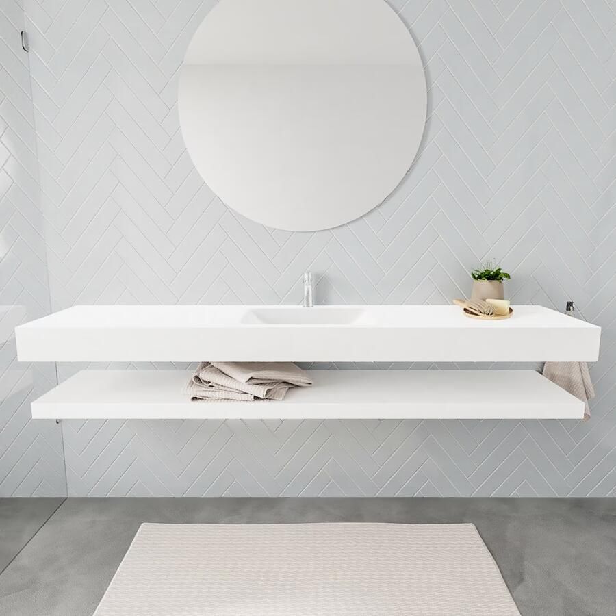 Mondiaz Alan badmeubel 200 cm solid suface planchet talc vrijhangend wastafel midden 1 kraangat wit - Foto 2