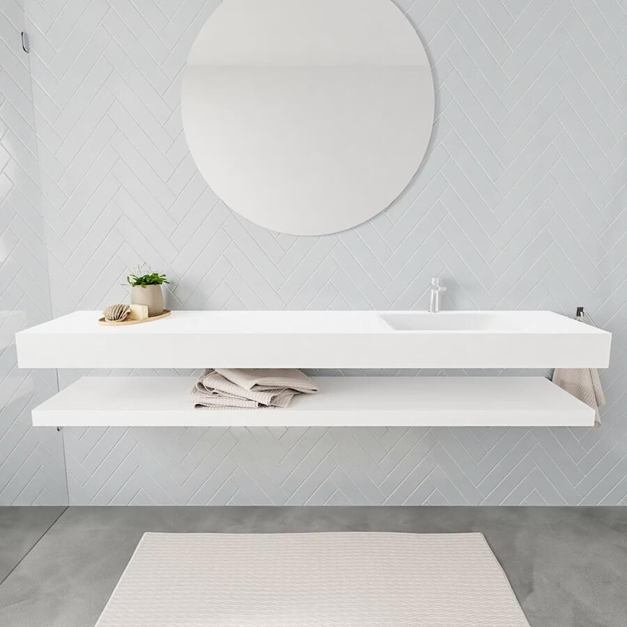 Mondiaz Alan badmeubel 200 cm solid suface planchet talc vrijhangend wastafel rechts 1 kraangat wit - Foto 3