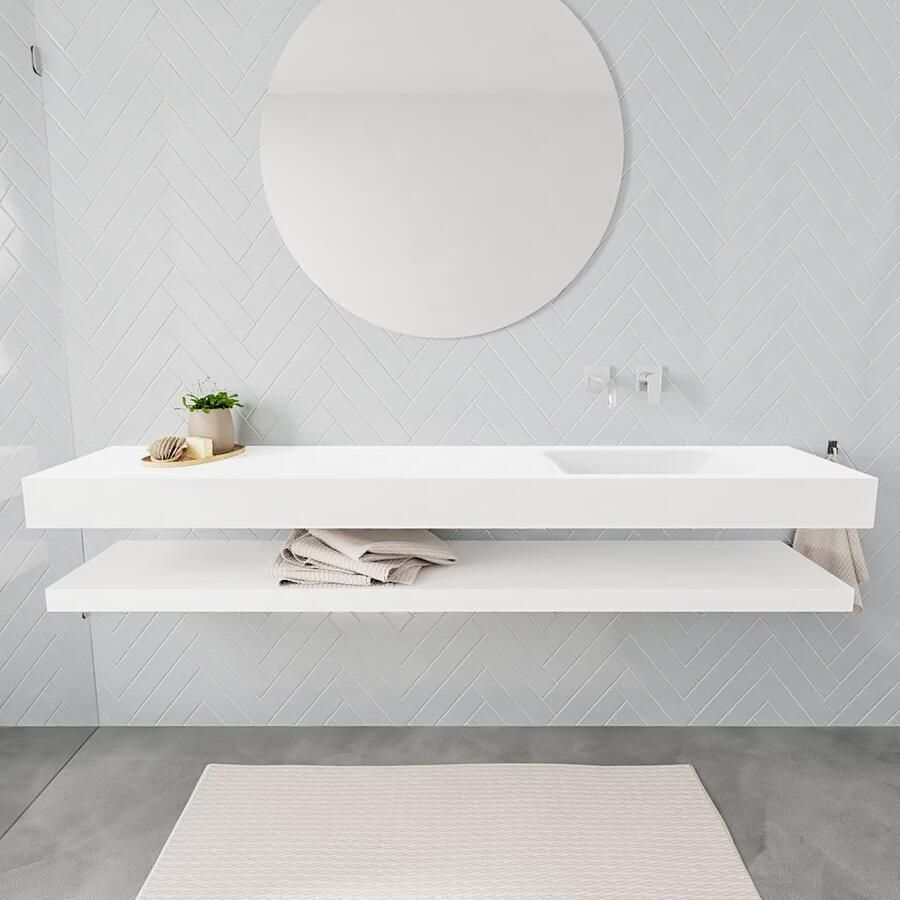 Mondiaz Alan badmeubel 200 cm solid suface planchet talc vrijhangend wastafel rechts zonder kraangat wit