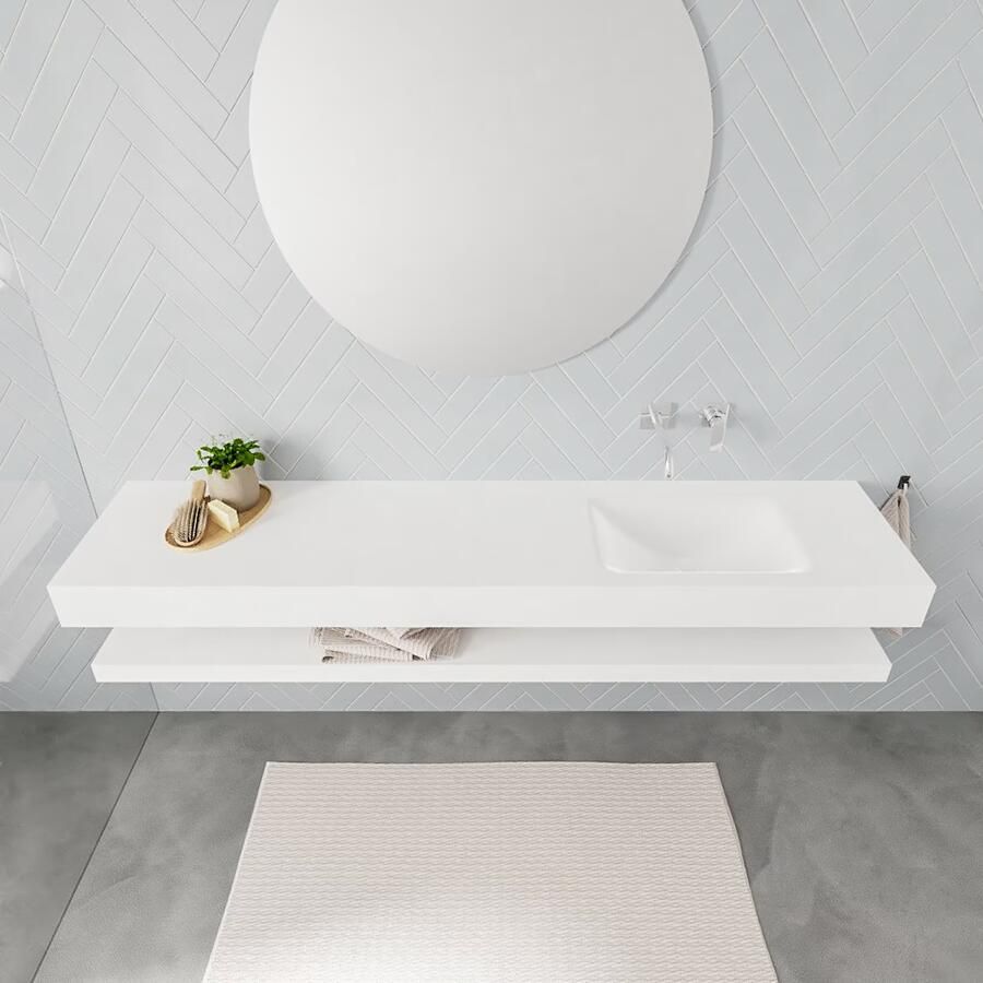 Mondiaz Alan badmeubel 200 cm solid suface planchet talc vrijhangend wastafel rechts zonder kraangat wit - Foto 2