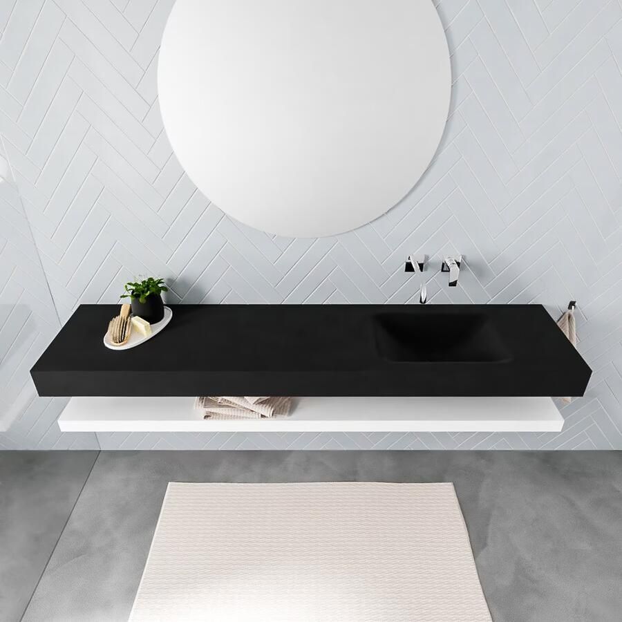 Mondiaz Alan badmeubel 200 cm solid suface planchet talc vrijhangend wastafel rechts zonder kraangat zwart - Foto 2