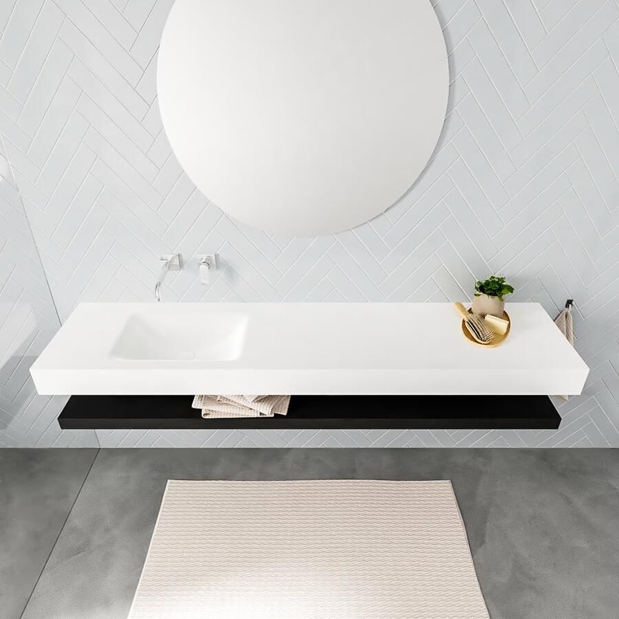 Mondiaz Alan badmeubel 200 cm solid suface planchet urban vrijhangend wastafel links zonder kraangat wit