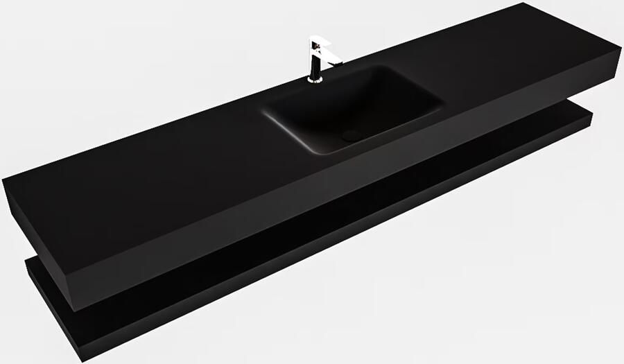 Mondiaz Alan badmeubel 200 cm solid suface planchet urban vrijhangend wastafel midden 1 kraangat zwart