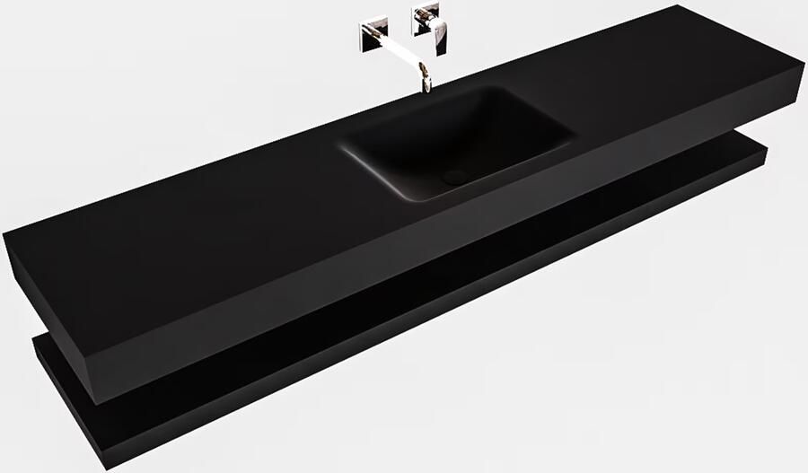 Mondiaz Alan badmeubel 200 cm solid suface planchet urban vrijhangend wastafel midden zonder kraangat zwart