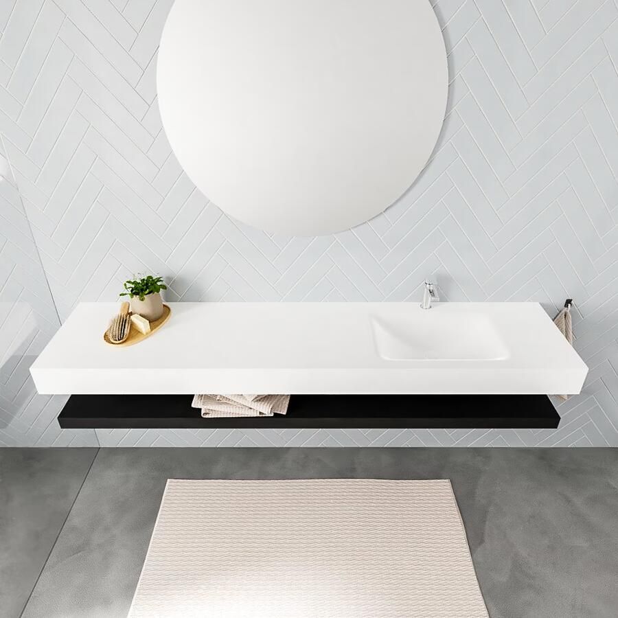 Mondiaz Alan badmeubel 200 cm solid suface planchet urban vrijhangend wastafel rechts 1 kraangat wit