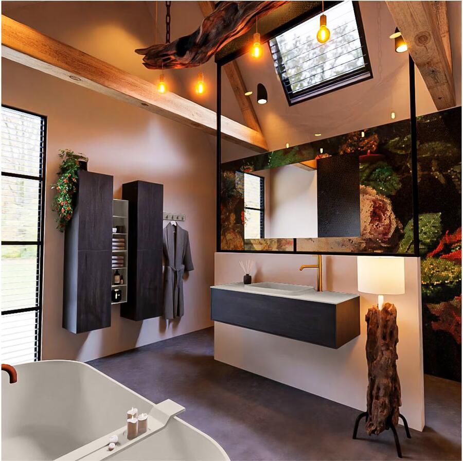 Mondiaz ERIN 120cm badmeubel onderkast donker bruin met 1 lade wastafel midden 1 kraangat kleur Linen - Foto 3