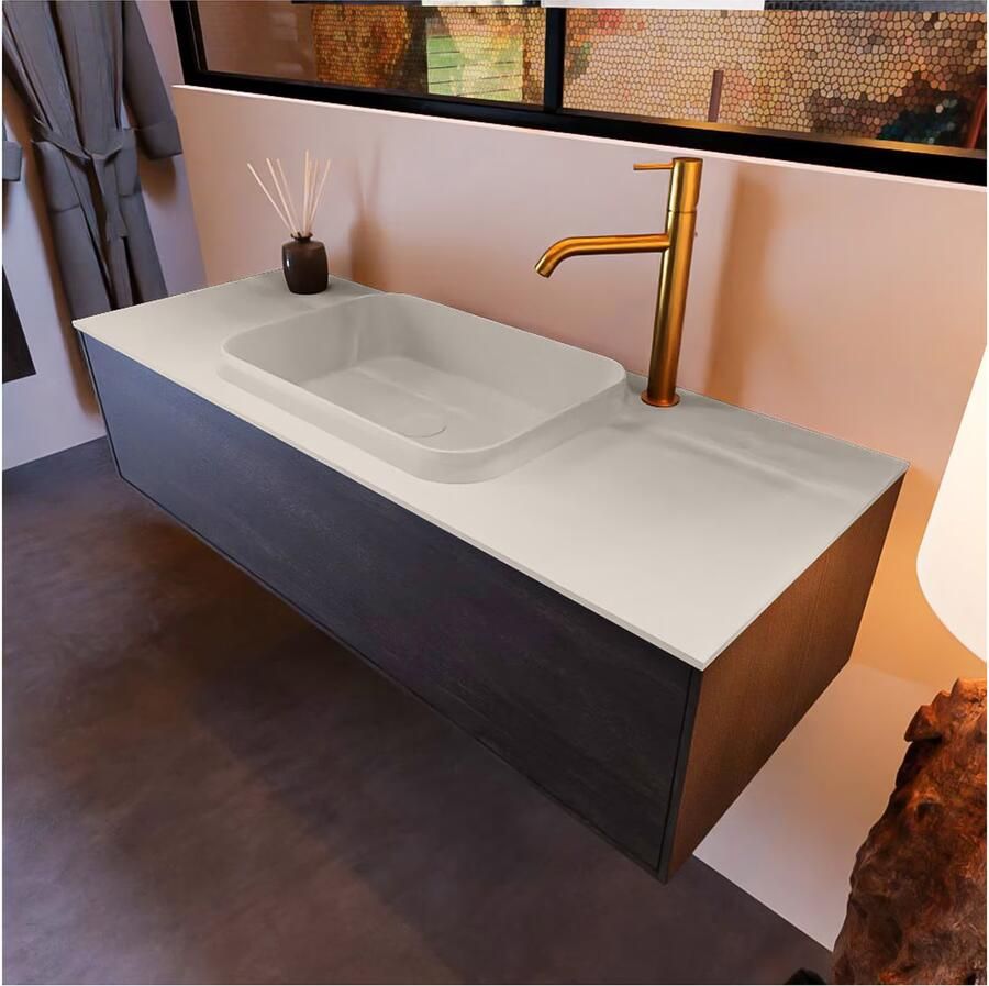 Mondiaz ERIN 120cm badmeubel onderkast donker bruin met 1 lade wastafel midden 1 kraangat kleur Linen - Foto 2