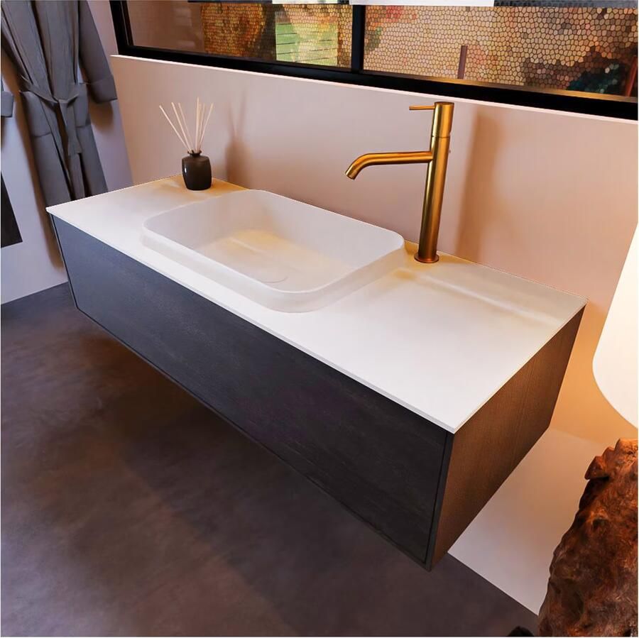 Mondiaz ERIN 120cm badmeubel onderkast donker bruin met 1 lade wastafel midden 1 kraangat kleur Talc - Foto 2