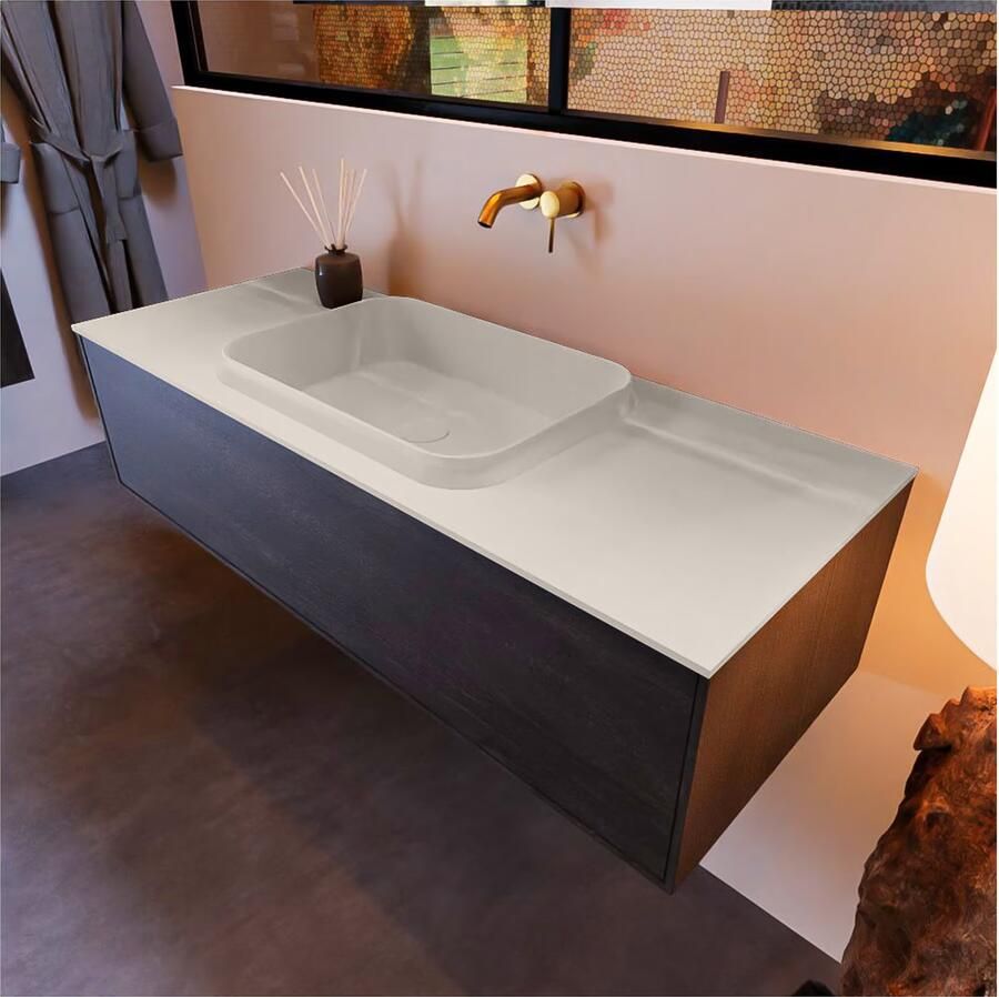 Mondiaz ERIN 120cm badmeubel onderkast donker bruin met 1 lade wastafel midden zonder kraangaten kleur Linen - Foto 2