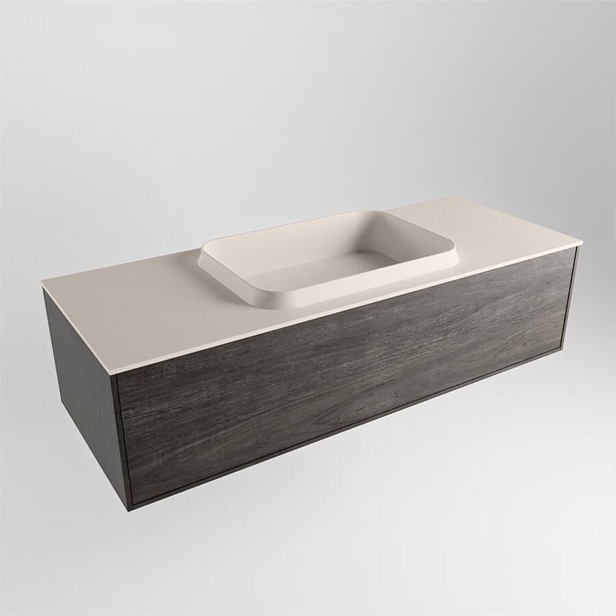 Mondiaz ERIN 120cm badmeubel onderkast donker bruin met 1 lade wastafel midden zonder kraangaten kleur Linen