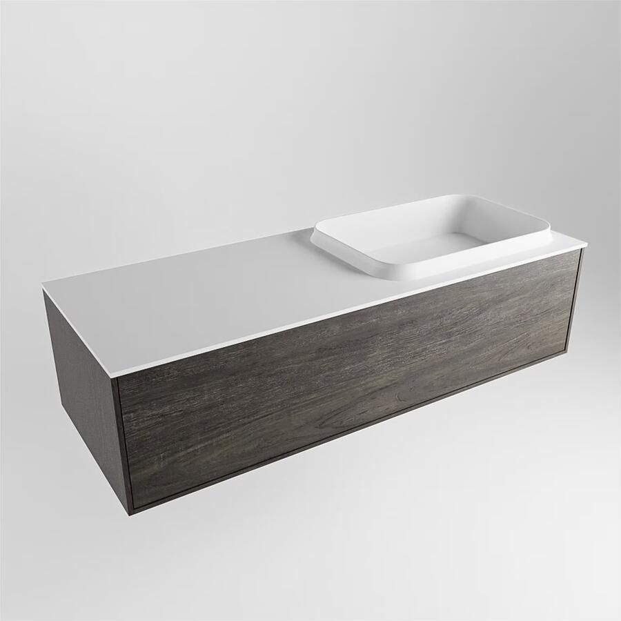 Mondiaz ERIN 120cm badmeubel onderkast donker bruin met 1 lade wastafel rechts 1 kraangat kleur Talc
