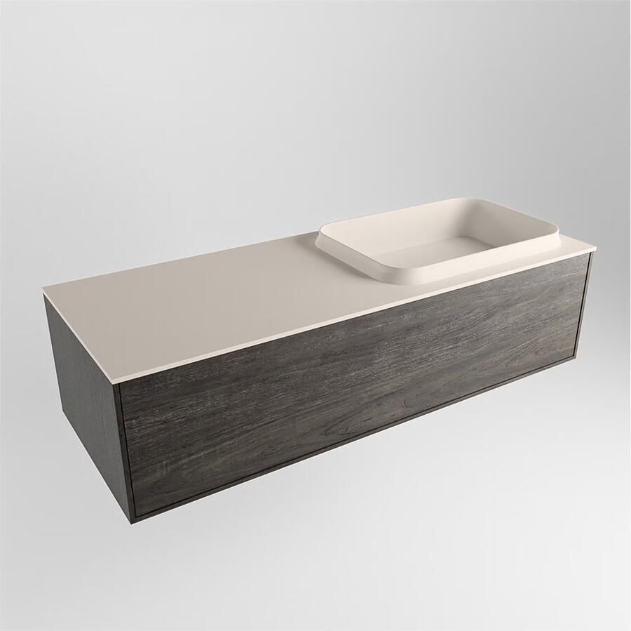 Mondiaz ERIN 120cm badmeubel onderkast donker bruin met 1 lade wastafel rechts zonder kraangaten kleur Linen - Foto 3