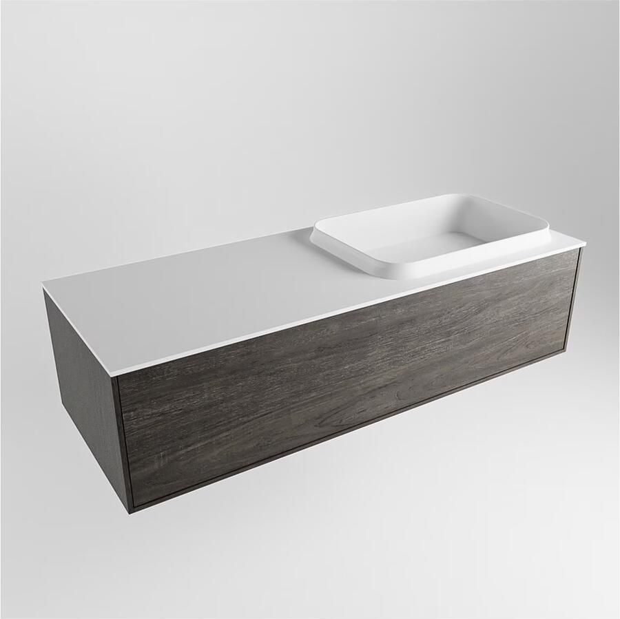 Mondiaz ERIN 120cm badmeubel onderkast donker bruin met 1 lade wastafel rechts zonder kraangaten kleur Talc