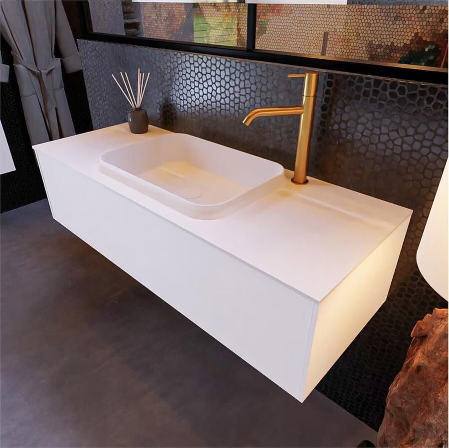 Mondiaz ERIN 120cm badmeubel onderkast kleur carrara met 1 lade wastafel midden 1 kraangat kleur talc