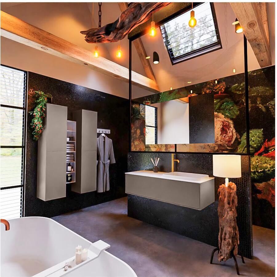 Mondiaz ERIN 120cm badmeubel onderkast kleur smoke met 1 lade wastafel rechts 1 kraangat kleur Talc - Foto 3