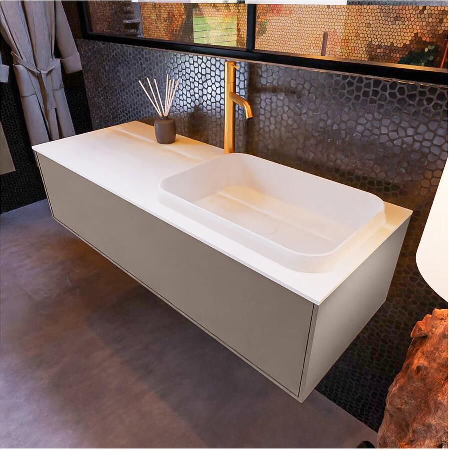 Mondiaz ERIN 120cm badmeubel onderkast kleur smoke met 1 lade wastafel rechts 1 kraangat kleur Talc - Foto 1