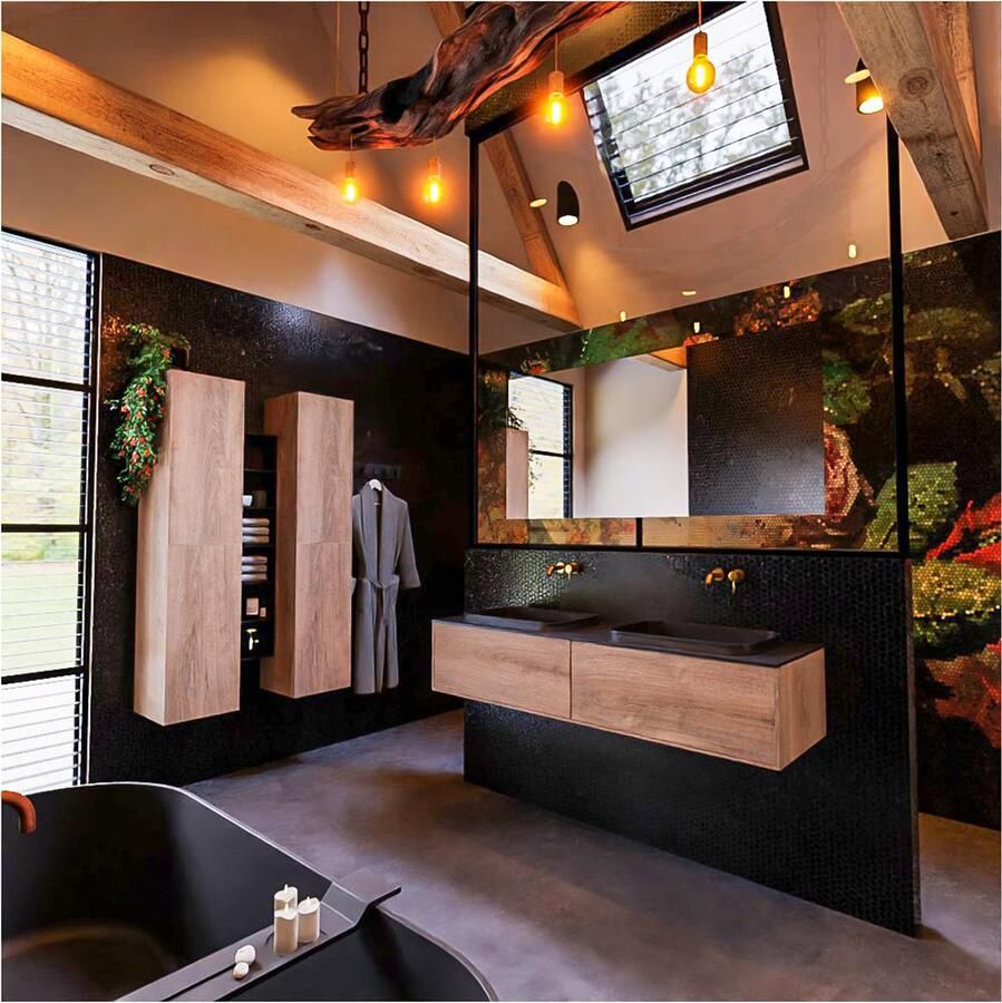 Mondiaz ERIN 150cm badmeubel onderkast washed oak met 2 lades wastafel dubbel zonder kraangaten kleur urban - Foto 2