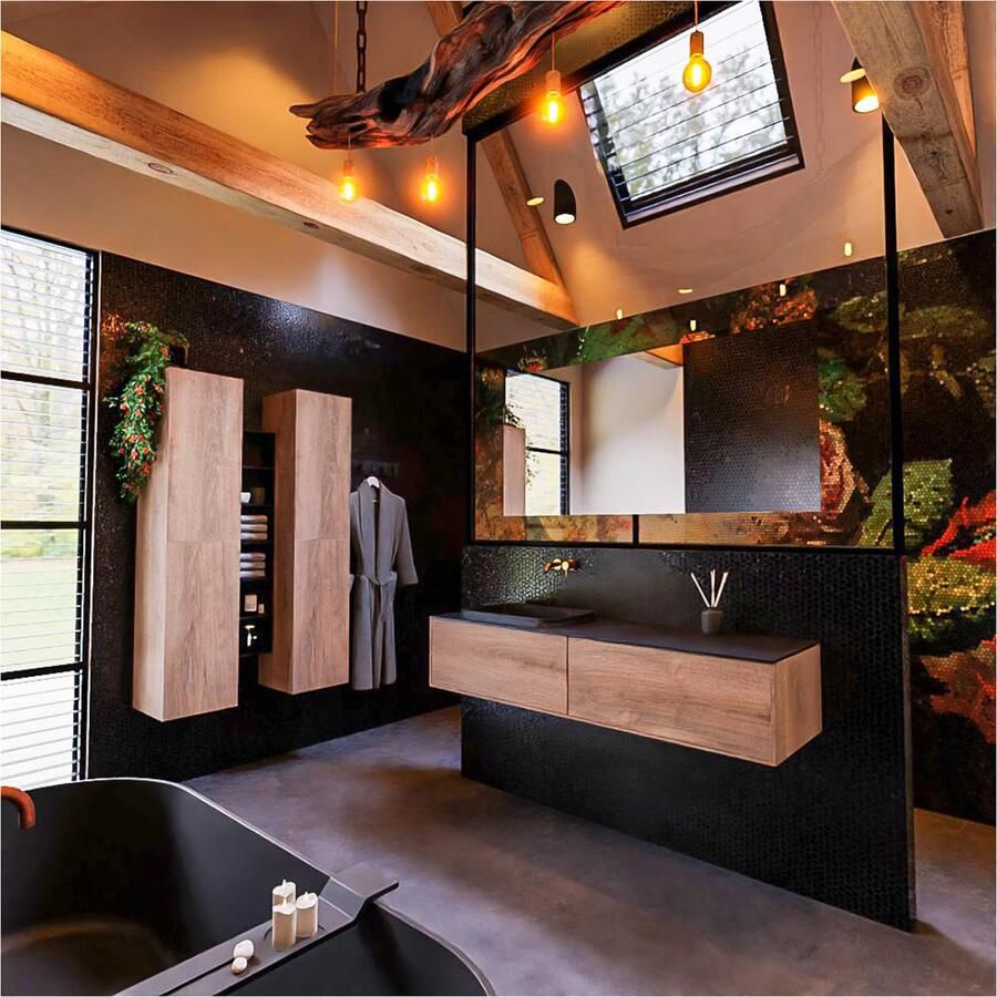 Mondiaz ERIN 150cm badmeubel onderkast washed oak met 2 lades wastafel links zonder kraangaten kleur urban - Foto 3