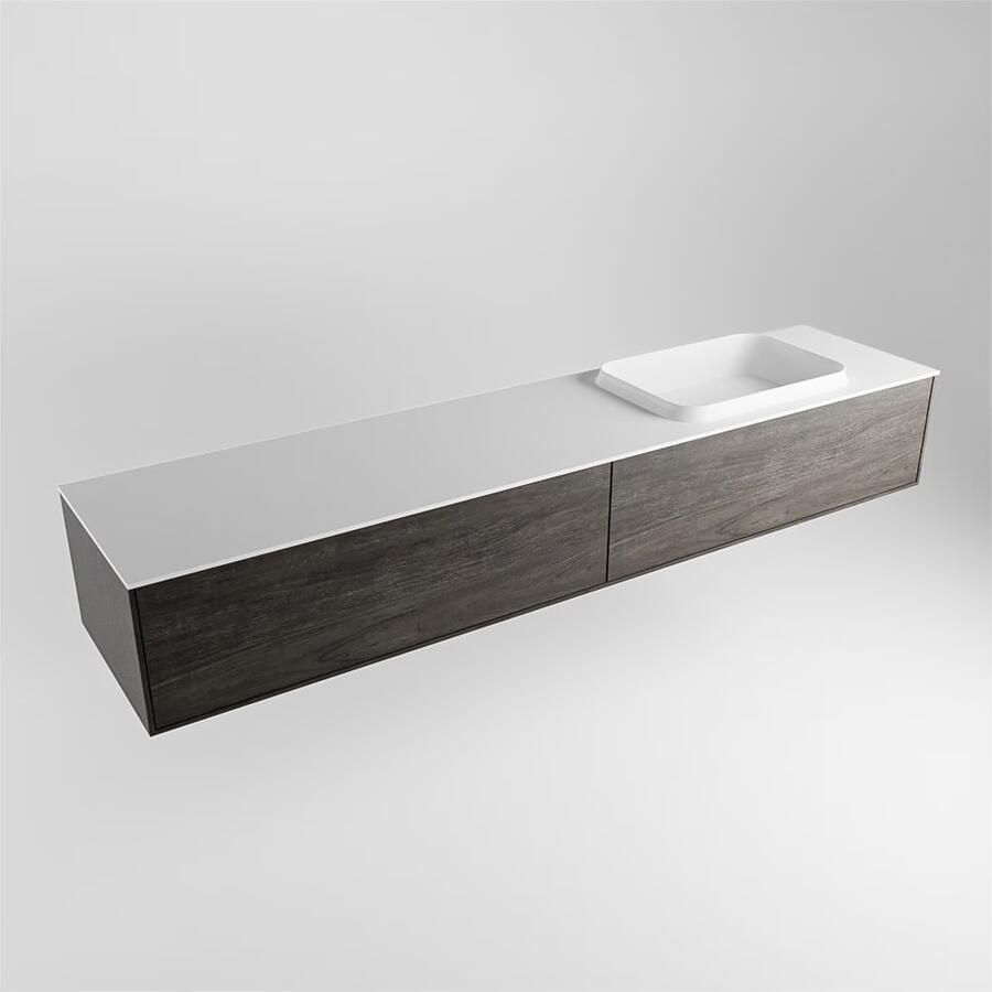 Mondiaz ERIN 200cm badmeubel onderkast donker bruin met 2 lades wastafel rechts 1 kraangat kleur Talc