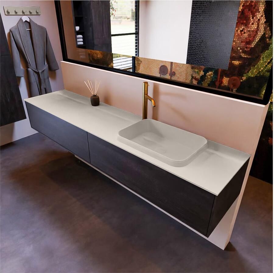 Mondiaz ERIN 200cm badmeubel onderkast donker bruin met 2 lades wastafel rechts 1 kraangat kleur Linen - Foto 2